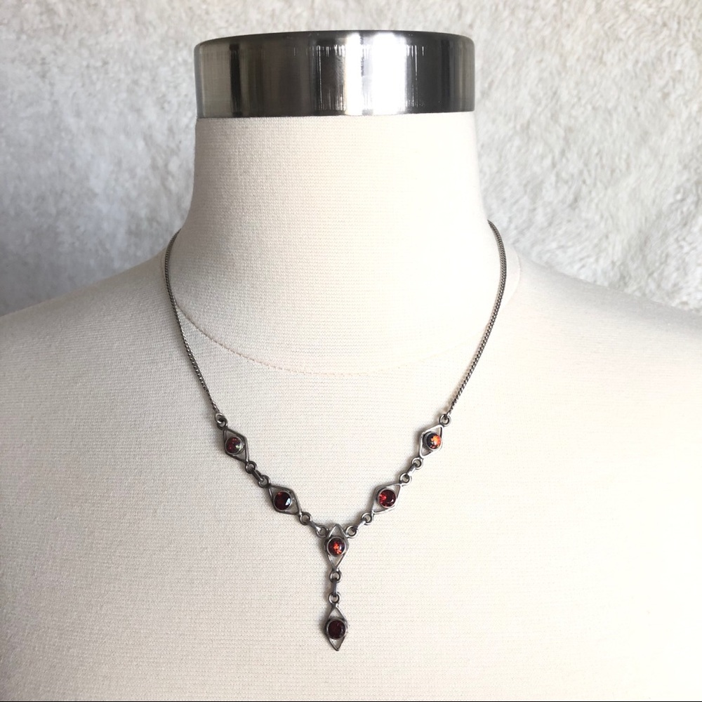 Silver Colored Fire Opal Stone Necklace